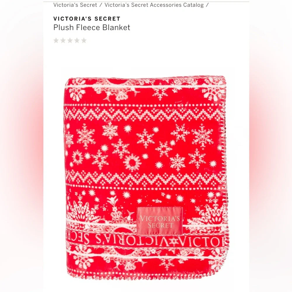 VICTORIA'S SECRET Plush Blanket Red white 60x50 Polyester Sherpa feel